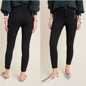Anthropologie essential slim black tapered Ponte pants faux leather trim